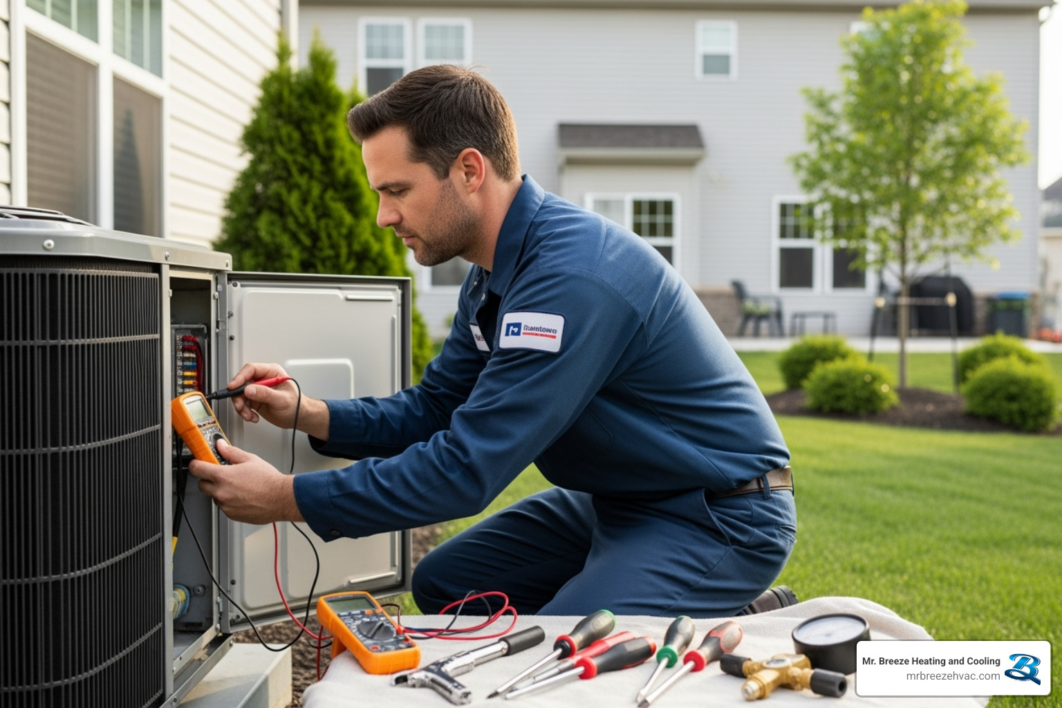 Image of a technician performing a maintenance check on a new AC unit - air conditioning installation near me