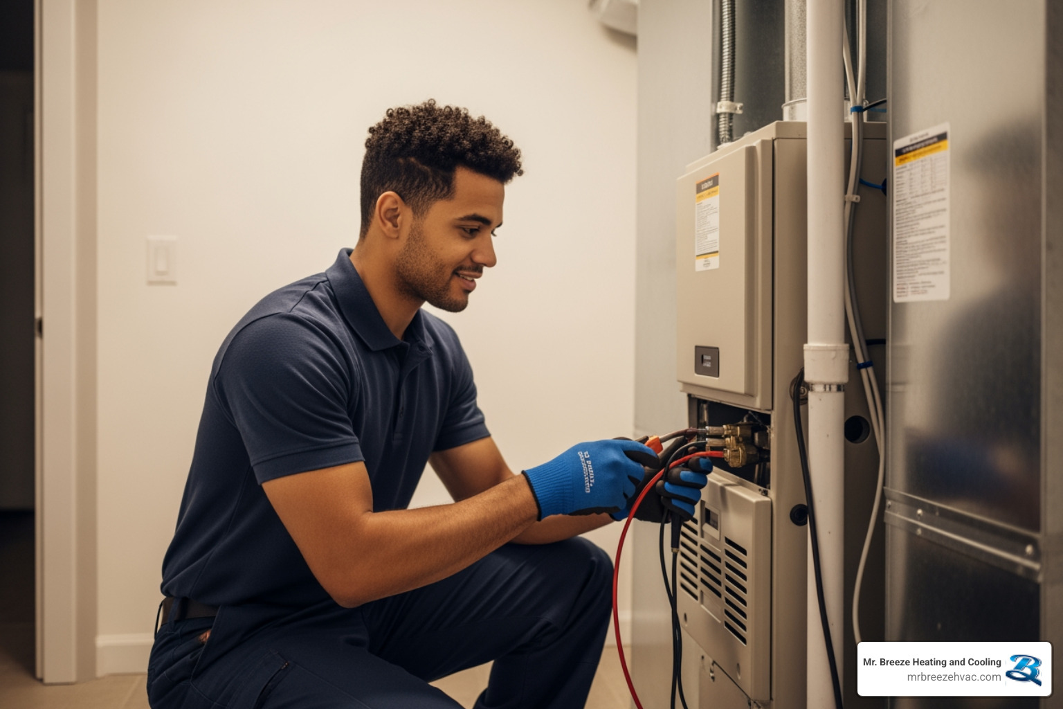 technician professionally installing a new heating unit - heating installation in kansas city, ks