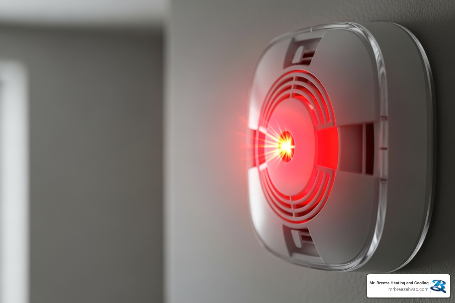 carbon monoxide detector alarming with a red light - emergency heating repair in leawood, ks