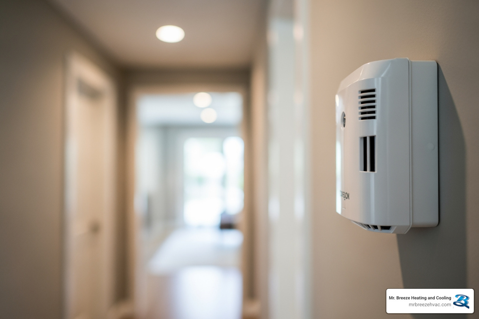 Carbon monoxide detector in a hallway - emergency heating repair in merriam, ks