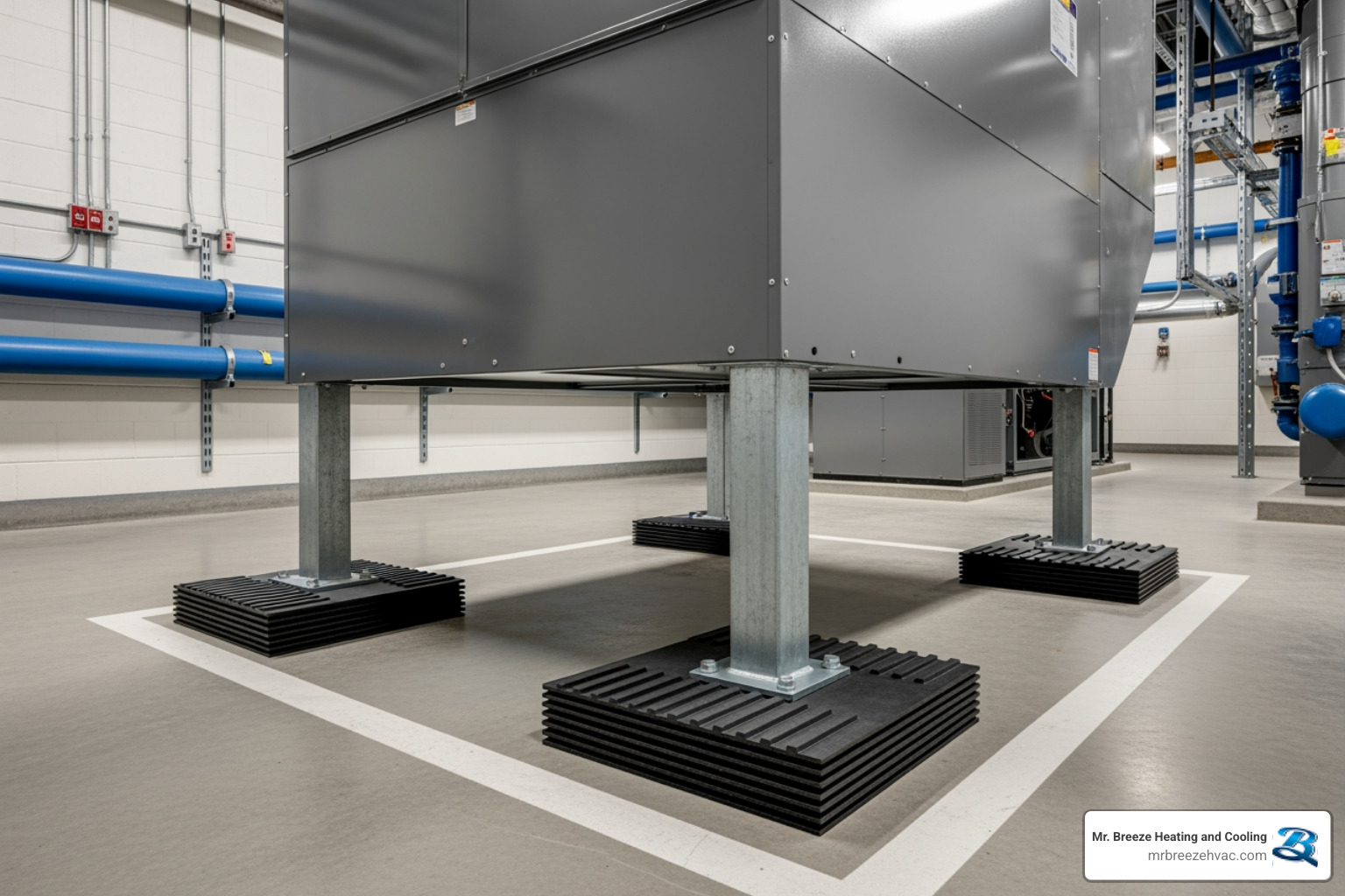 vibration isolation pads under an HVAC unit - commercial hvac making noise in basehor, ks