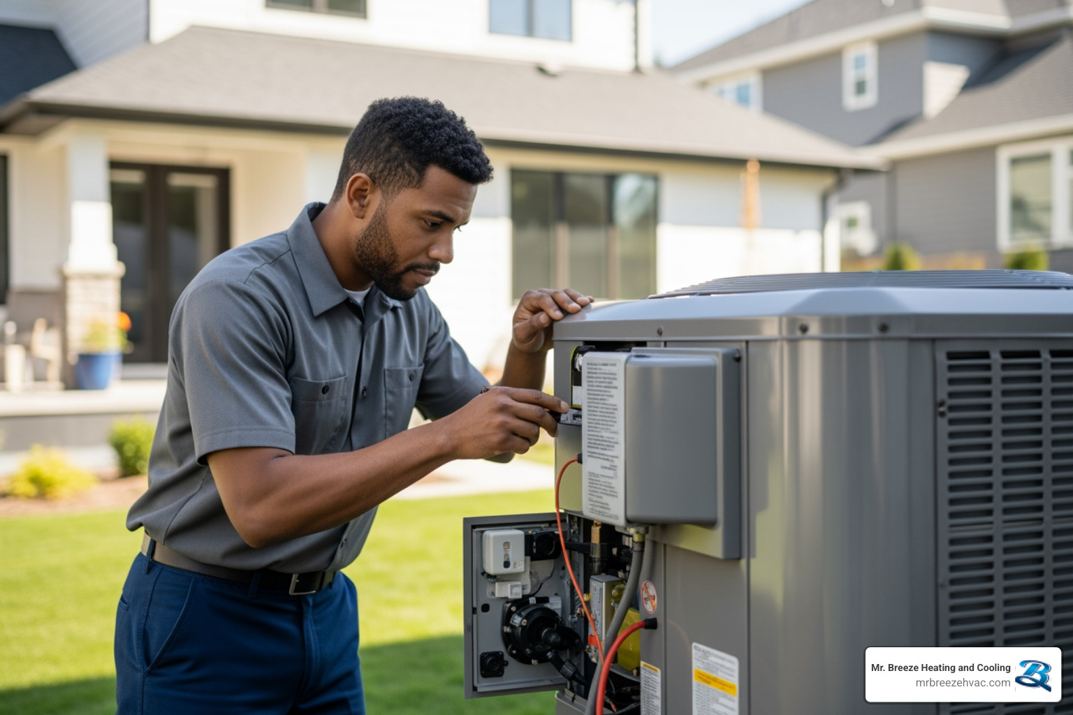 of a technician performing a heat pump tune-up - 24/7 heat pump repair in basehor, ks of a technician performing a heat pump tune-up - 24/7 heat pump repair in basehor, ks