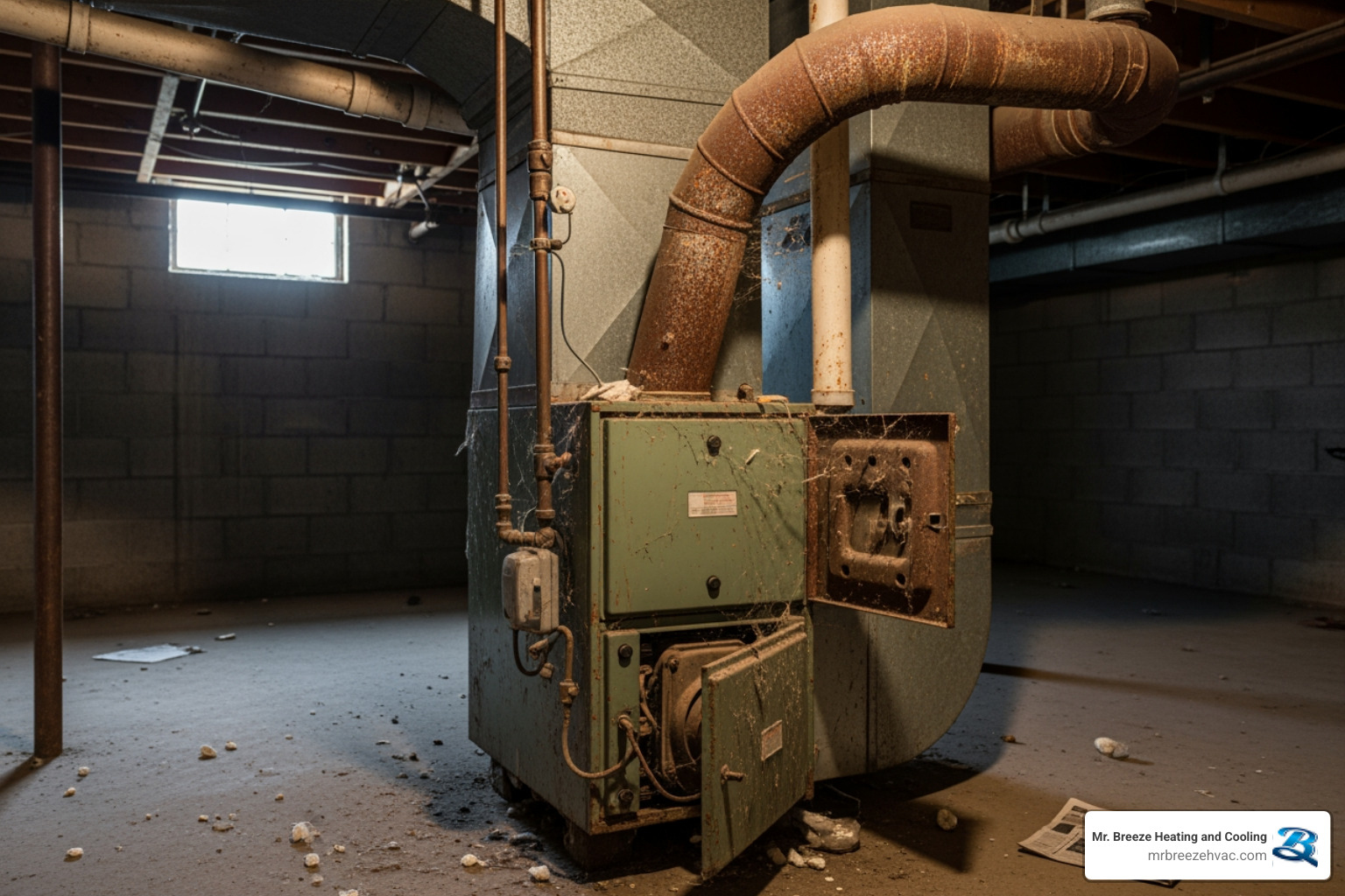 old, dusty furnace in a basement - heating replacement in prairie village, ks old, dusty furnace in a basement - heating replacement in prairie village, ks