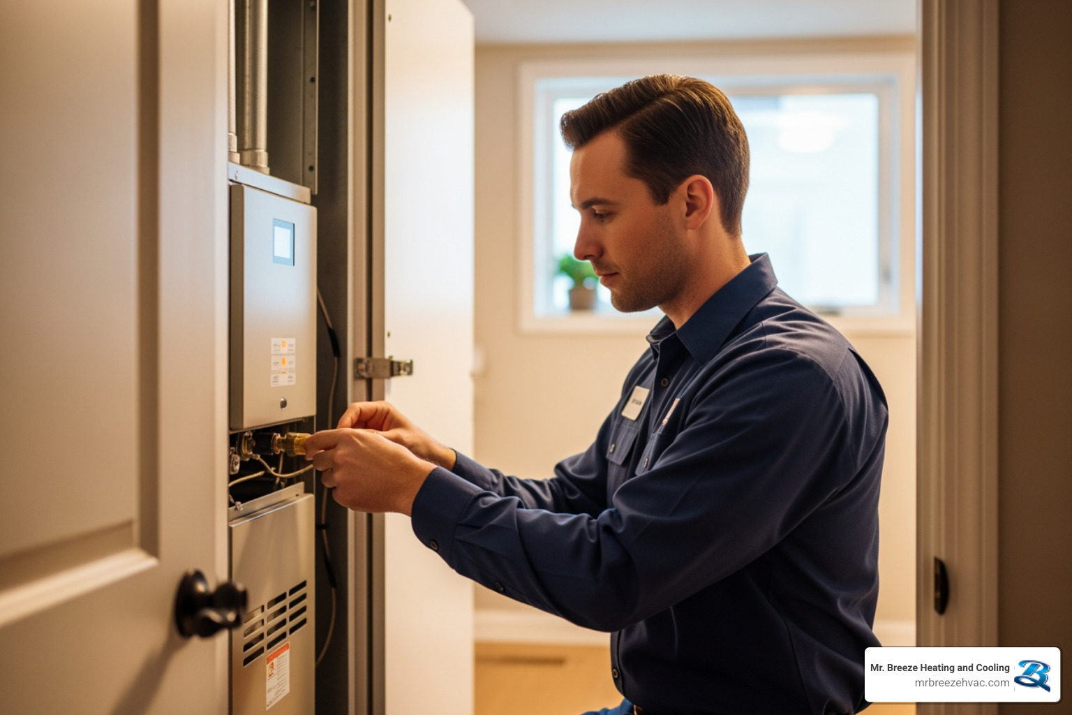 professional technician installing a new furnace - heating replacement in prairie village, ks professional technician installing a new furnace - heating replacement in prairie village, ks