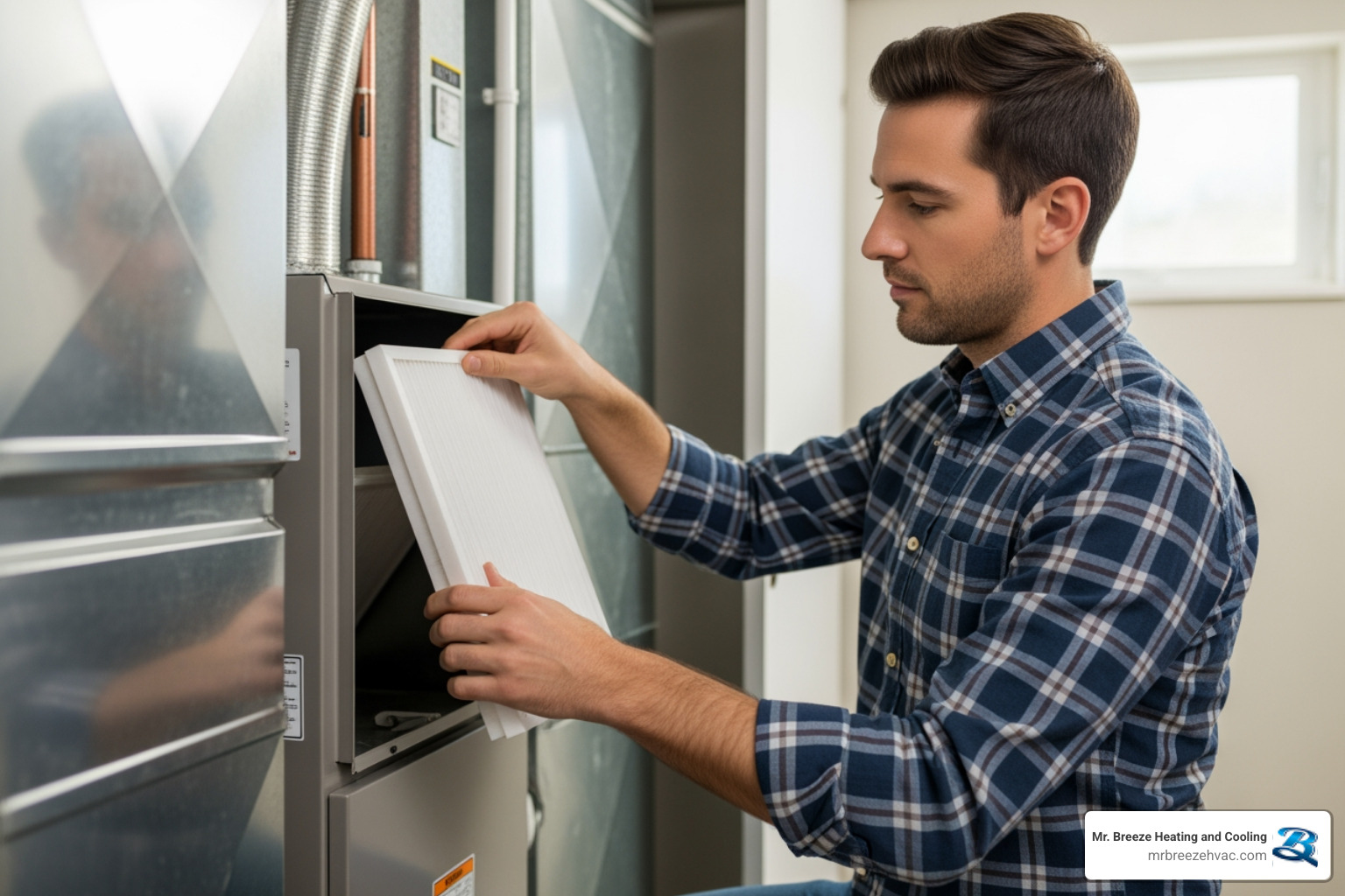 homeowner changing a furnace filter - heating replacement in prairie village, ks homeowner changing a furnace filter - heating replacement in prairie village, ks