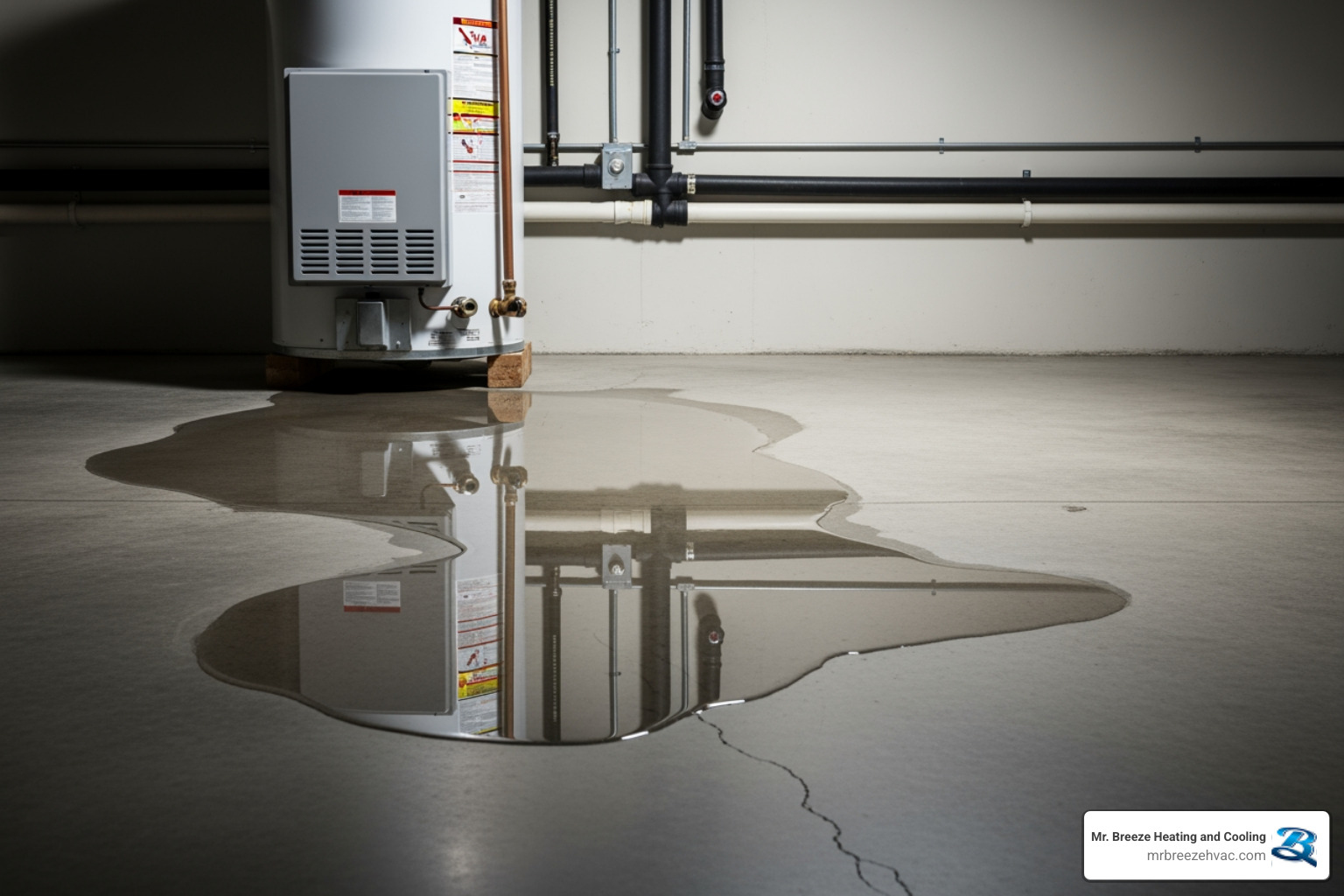 water pooling around the base of a water heater - affordable water heater service in prairie village, ks