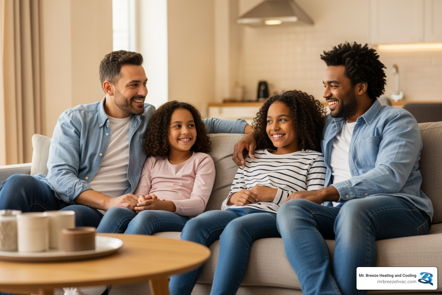 family comfortably enjoying their living room - heat pump replacement in shawnee, ks family comfortably enjoying their living room - heat pump replacement in shawnee, ks