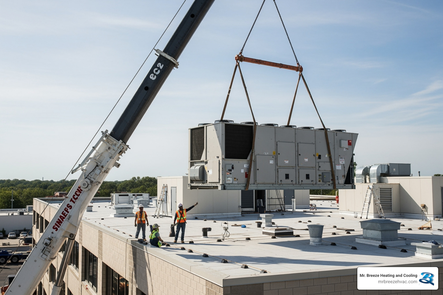 a rooftop HVAC unit being installed by a crane - commercial hvac installation in lenexa, ks a rooftop HVAC unit being installed by a crane - commercial hvac installation in lenexa, ks