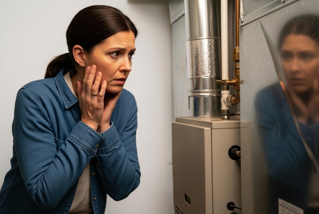 infographic showing 5 critical signs you need emergency heating repair: no heat in freezing weather, gas or burning odor, carbon monoxide alarm, loud mechanical noises, and water leaks around furnace - 24 hour heating service in overland park, ks