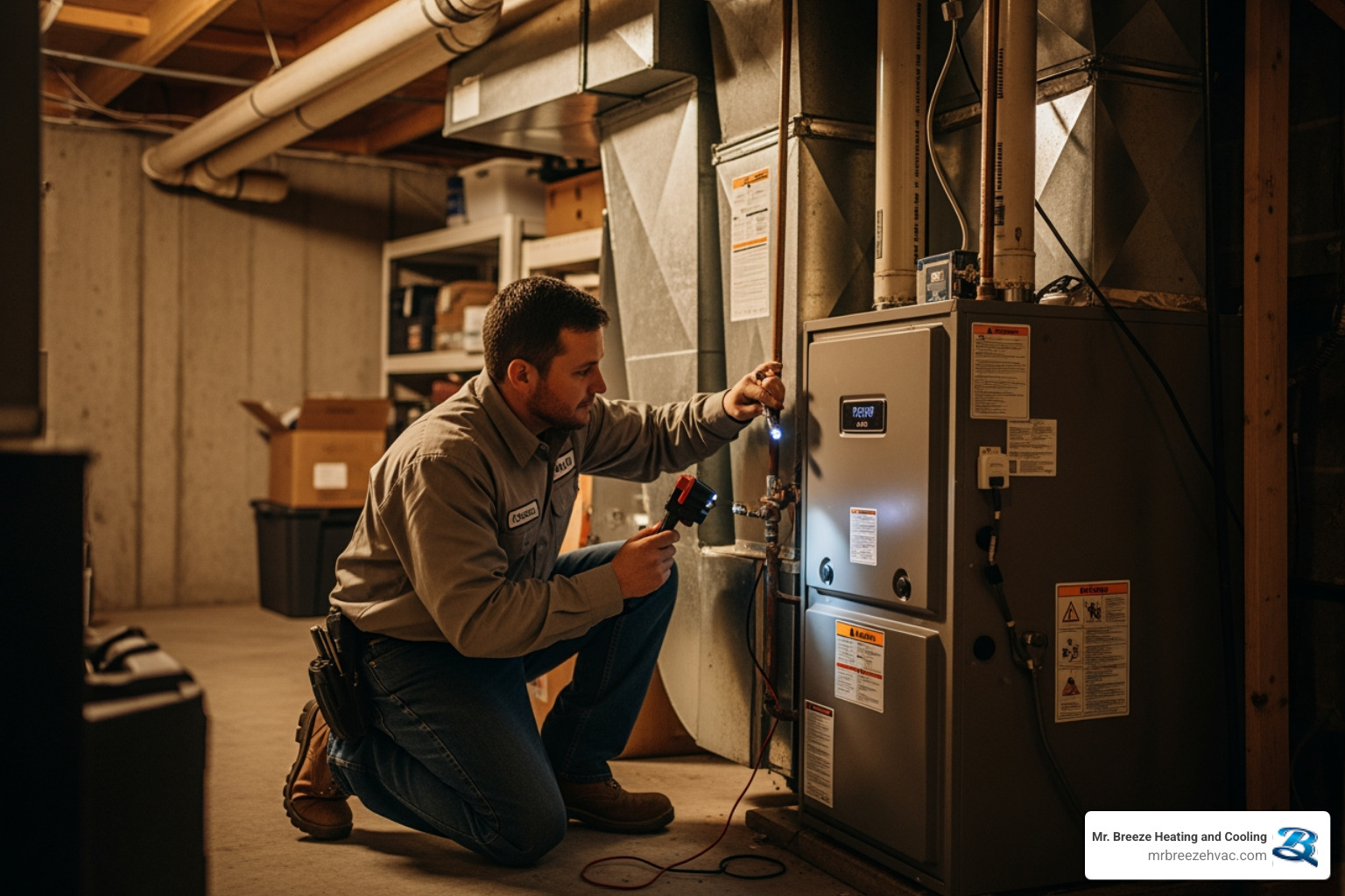 Infographic showing the heating service process in Shawnee, KS: 1. Schedule annual fall maintenance 2. Technician inspects furnace or heat pump 3. Cleaning and tune-up performed 4. Safety checks completed 5. System tested for efficiency 6. Homeowner receives service report and recommendations - heating service shawnee ks