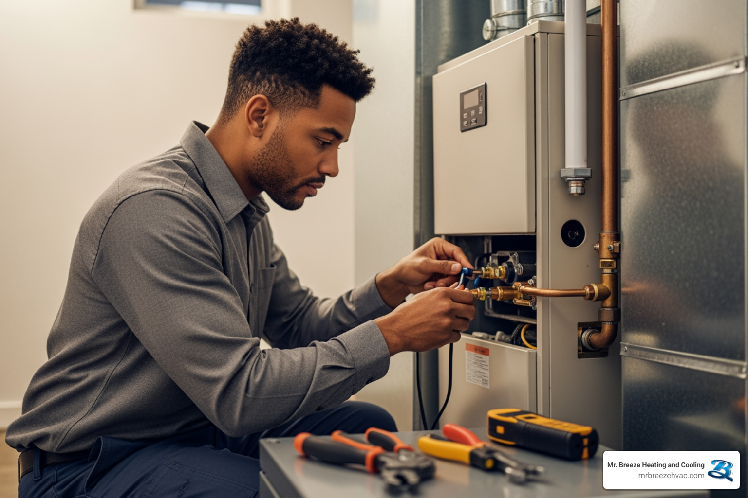 Technician installing new furnace - heating replacement in basehor, ks