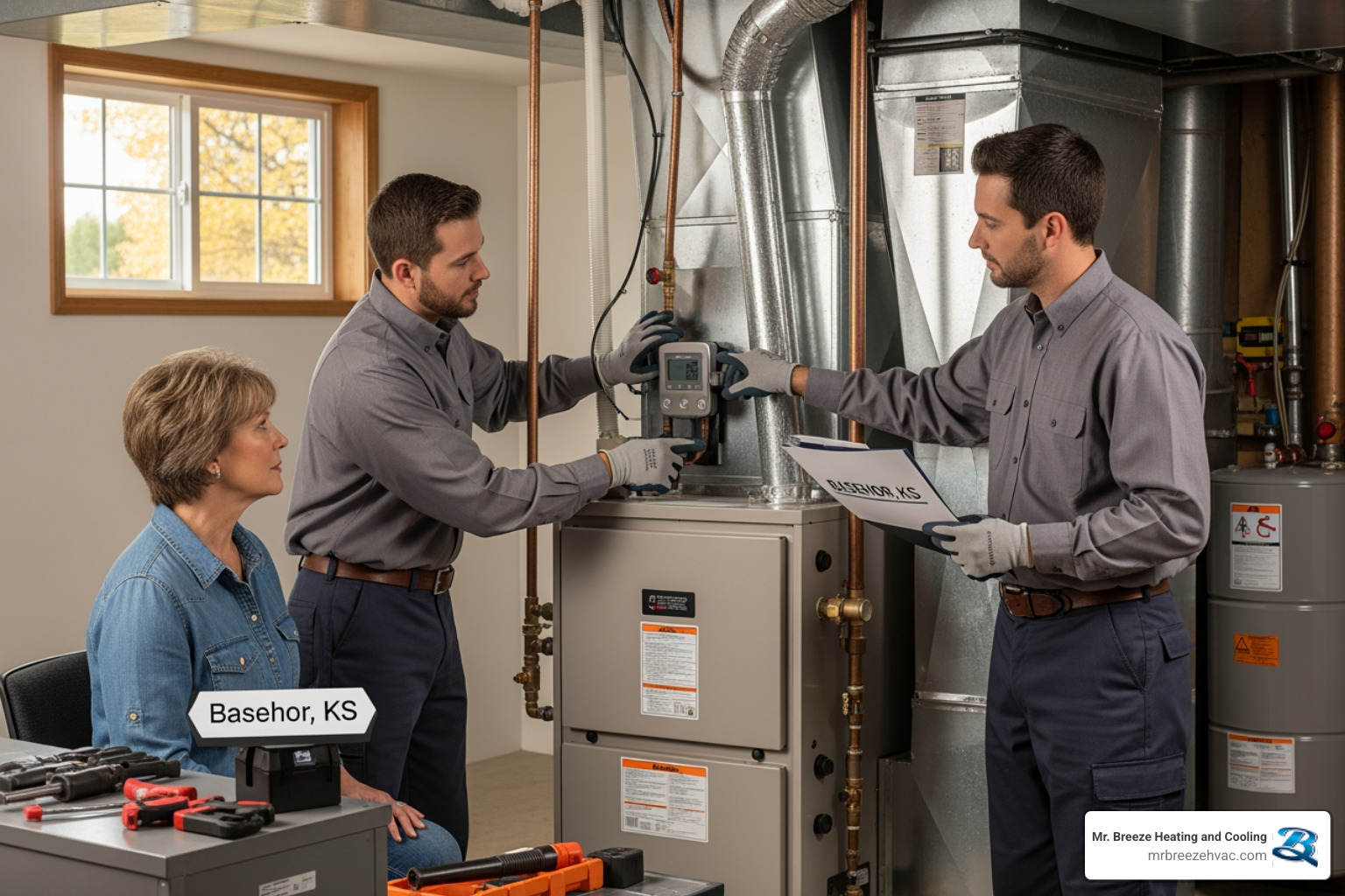 homeowner changing air filter - heating replacement in basehor, ks