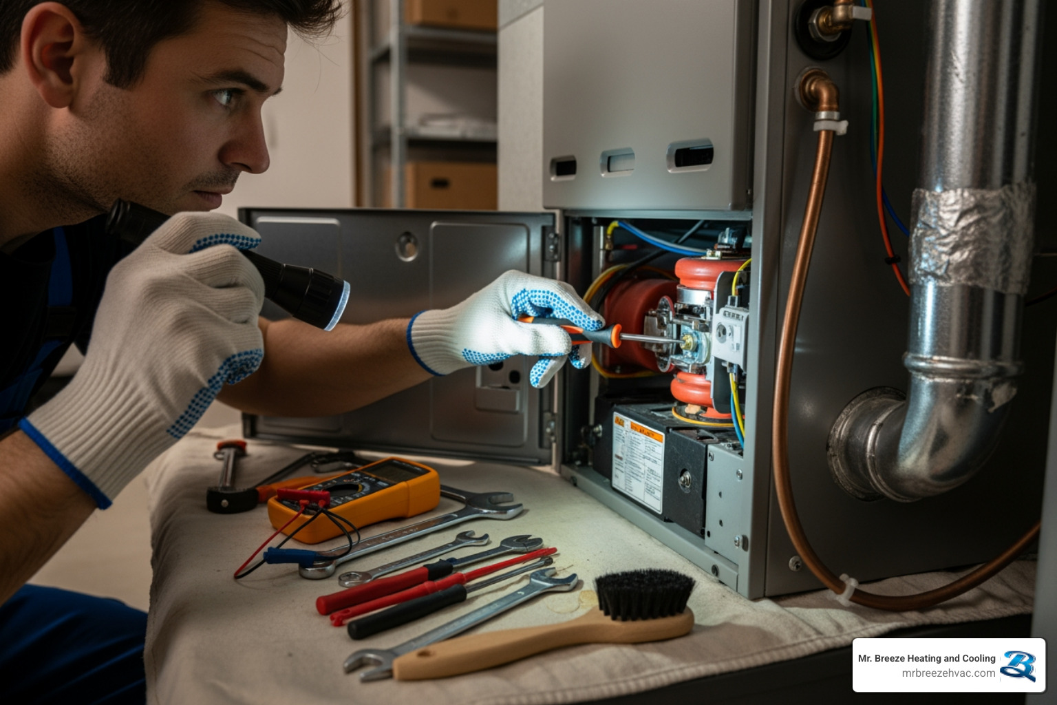 Infographic showing three key benefits of annual heating maintenance: a dollar sign with downward arrow representing 15-20% lower heating bills, a calendar showing 5 extra years of system life, and a shield icon representing improved safety through carbon monoxide monitoring and heat exchanger inspection - heating maintenance tonganoxie ks