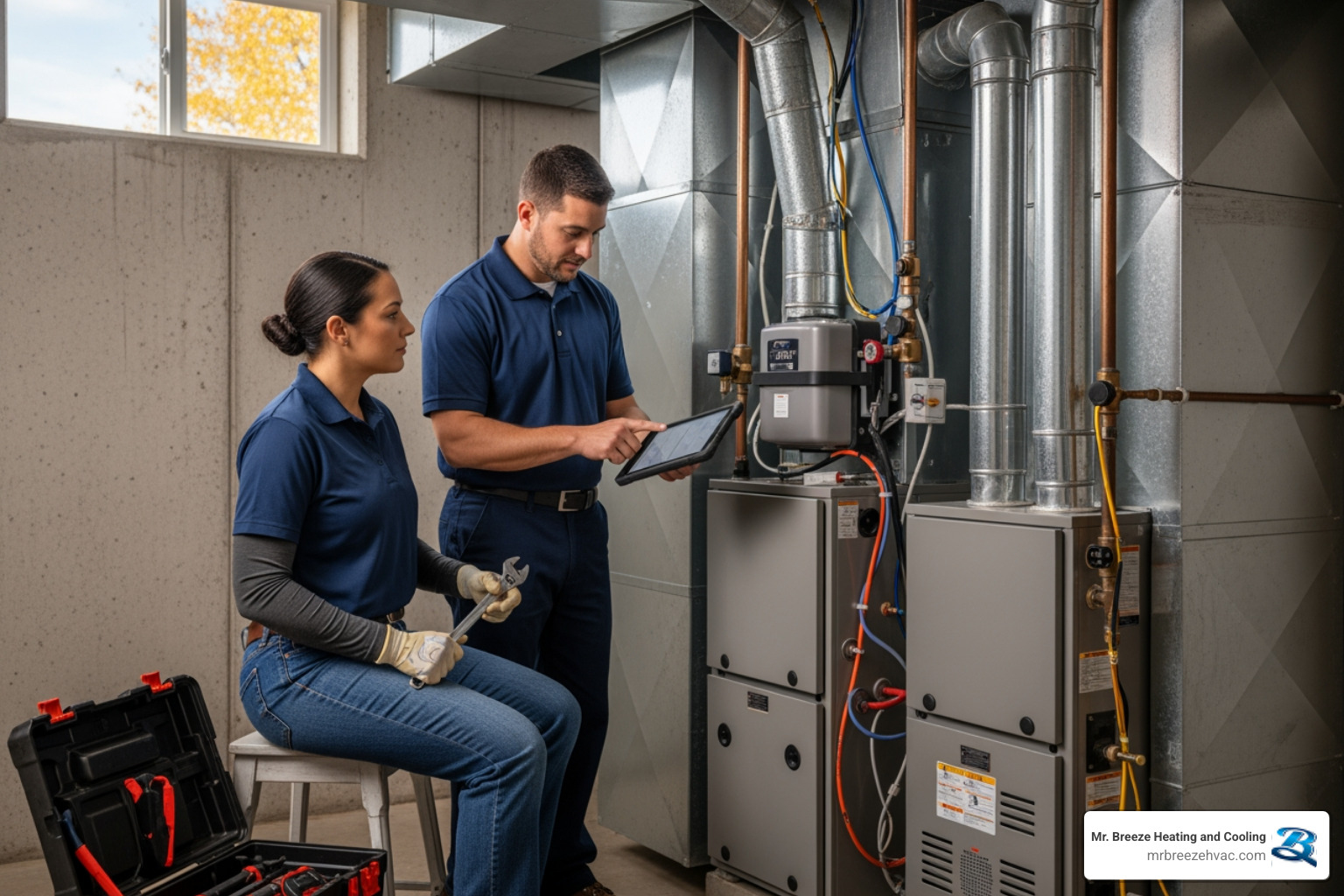 infographic showing the five key benefits of an annual heating tune-up: improved safety through carbon monoxide testing and gas leak detection, lower energy bills from efficient operation, extended system lifespan by preventing wear, fewer unexpected repairs by catching issues early, and maintained warranty coverage through professional service - heating tune up bonner springs ks