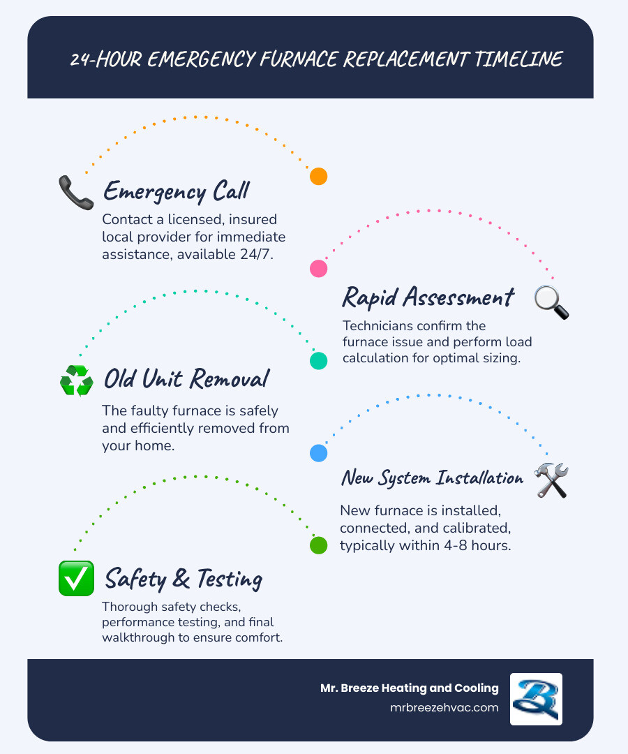 infographic showing the 24-hour emergency furnace replacement timeline from initial call through inspection, removal, installation, testing, and final walkthrough with approximate time frames for each stage - 24 hour furnace replacement in bonner springs, ks infographic infographic-line-5-steps-blues-accent_colors infographic showing the 24-hour emergency furnace replacement timeline from initial call through inspection, removal, installation, testing, and final walkthrough with approximate time frames for each stage - 24 hour furnace replacement in bonner springs, ks infographic infographic-line-5-steps-blues-accent_colors