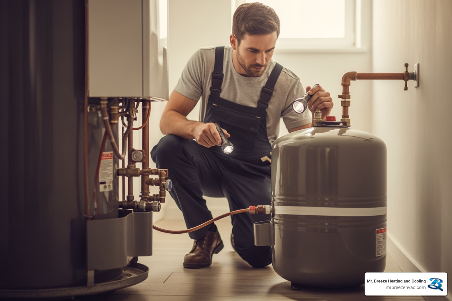 Professional technician inspecting a residential water heater tank for leaks and corrosion - water heater repair bonner springs ks Professional technician inspecting a residential water heater tank for leaks and corrosion - water heater repair bonner springs ks