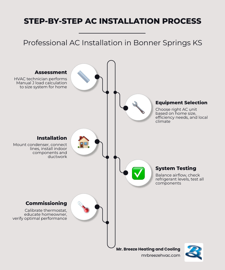 Step-by-step AC installation process infographic for Bonner Springs KS homeowners - ac installation bonner springs ks Step-by-step AC installation process infographic for Bonner Springs KS homeowners - ac installation bonner springs ks