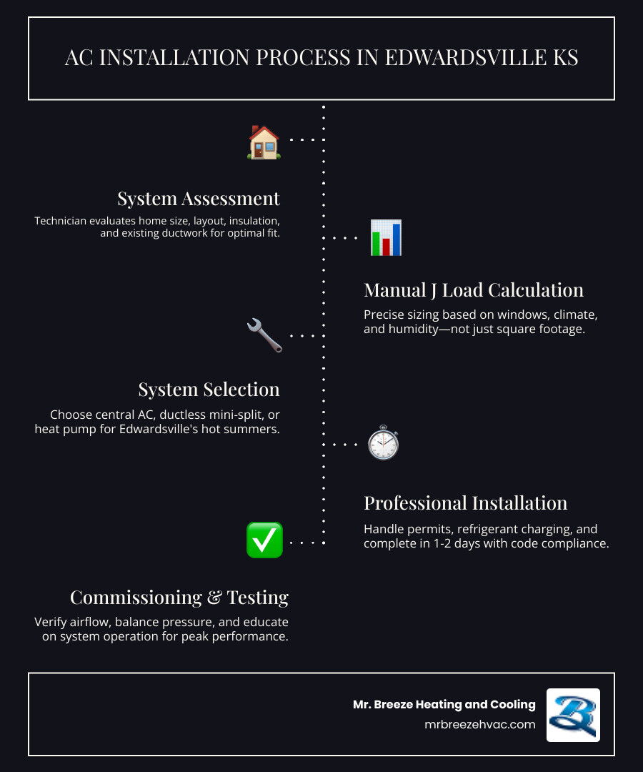 Step-by-step AC installation process infographic for Edwardsville KS homeowners - ac installation edwardville ks infographic