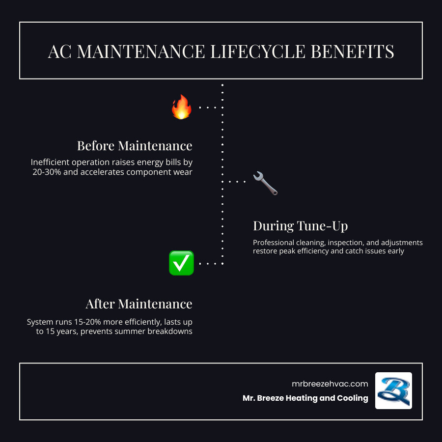 Infographic showing lifecycle benefits of seasonal AC maintenance in Bonner Springs KS - ac tune up bonner springs ks
