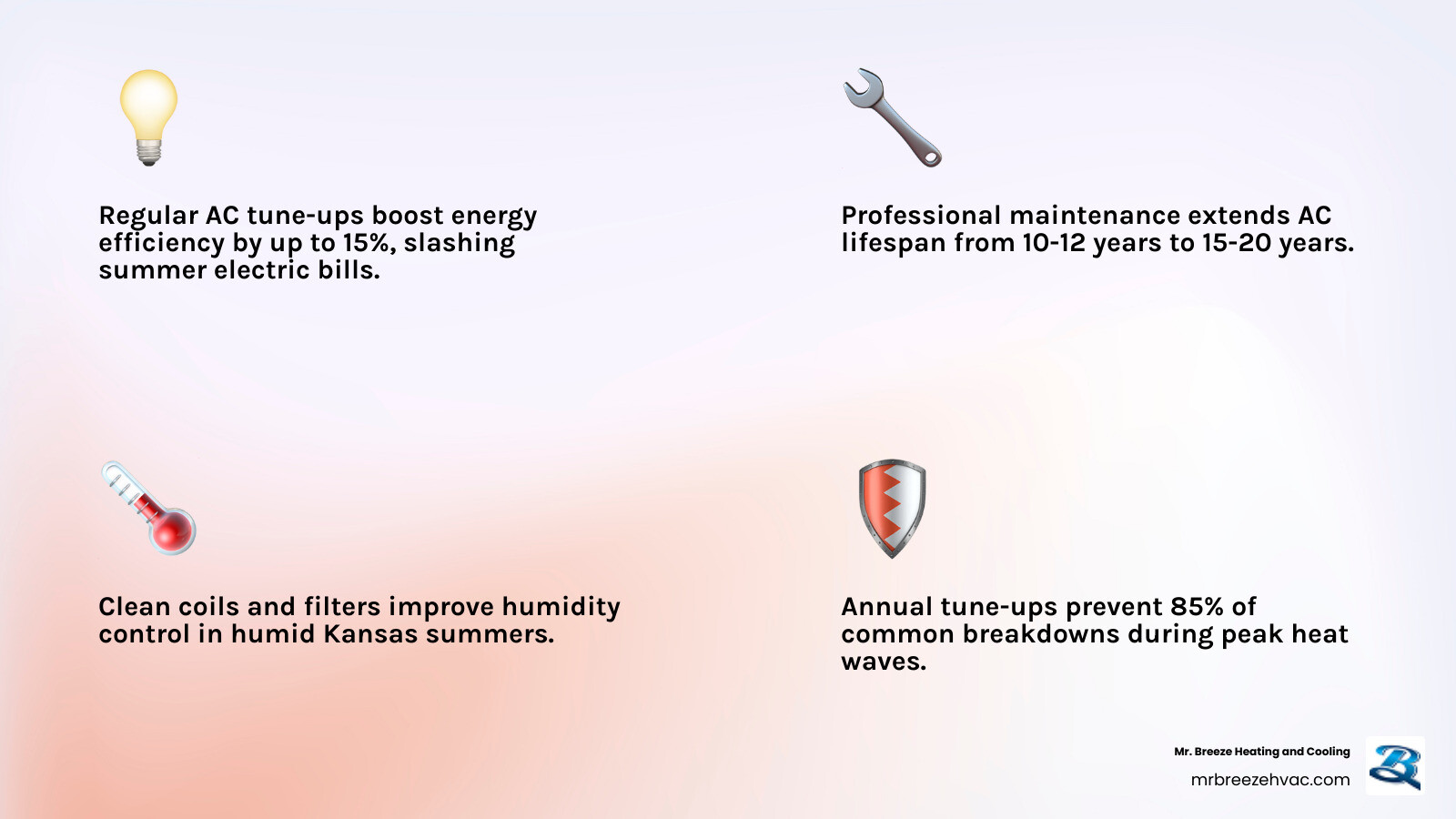 Infographic showing long-term benefits of seasonal AC tune up for Basehor KS homeowners - ac tune up basehor ks infographic
