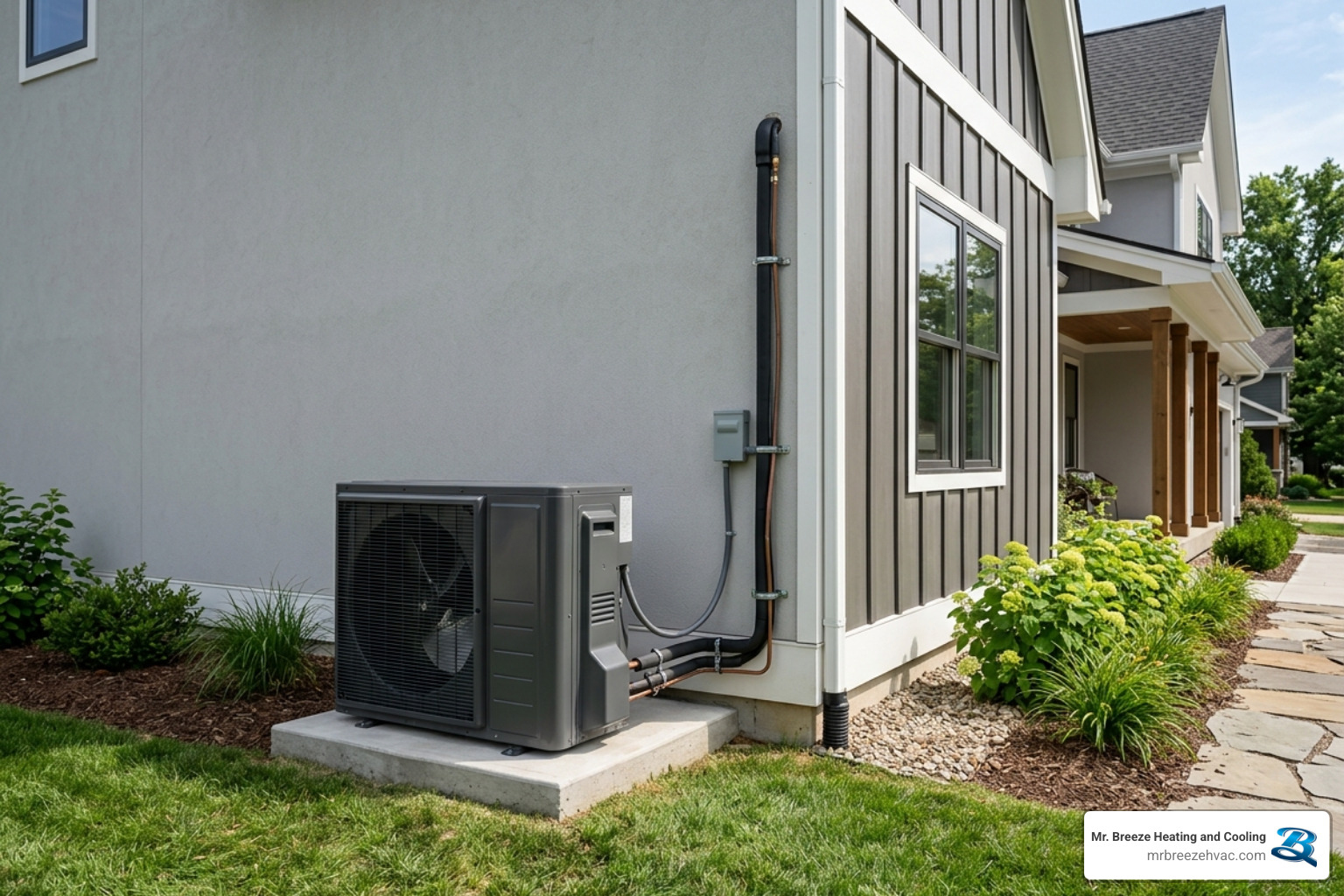 A Daikin Fit side-discharge unit installed next to a residential home - benefits of choosing a daikin elite dealer A Daikin Fit side-discharge unit installed next to a residential home - benefits of choosing a daikin elite dealer