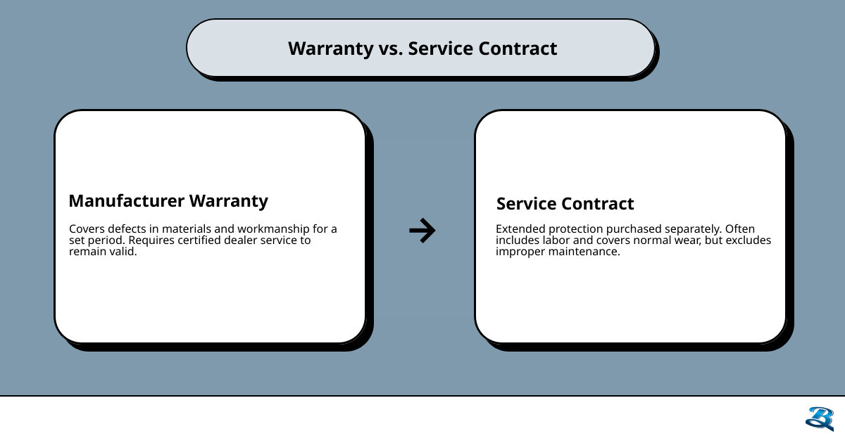 Infographic showing the difference between manufacturer warranties and HVAC service contracts, and how dealer certification Infographic showing the difference between manufacturer warranties and HVAC service contracts, and how dealer certification
