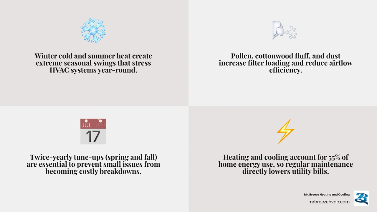 Spring and fall HVAC maintenance calendar for Leavenworth KS homeowners with key seasonal tasks infographic Spring and fall HVAC maintenance calendar for Leavenworth KS homeowners with key seasonal tasks infographic