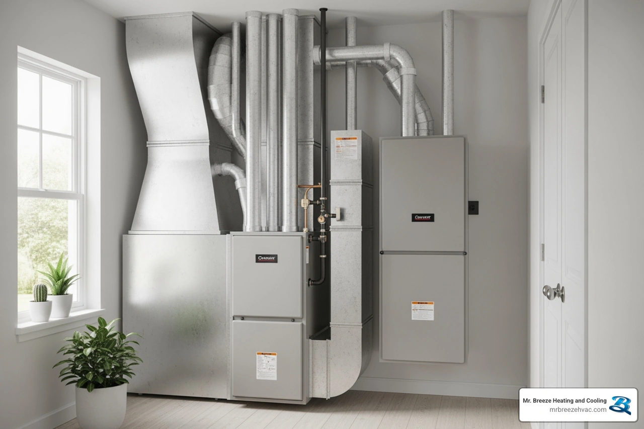 high-efficiency HVAC system installation in a home utility room