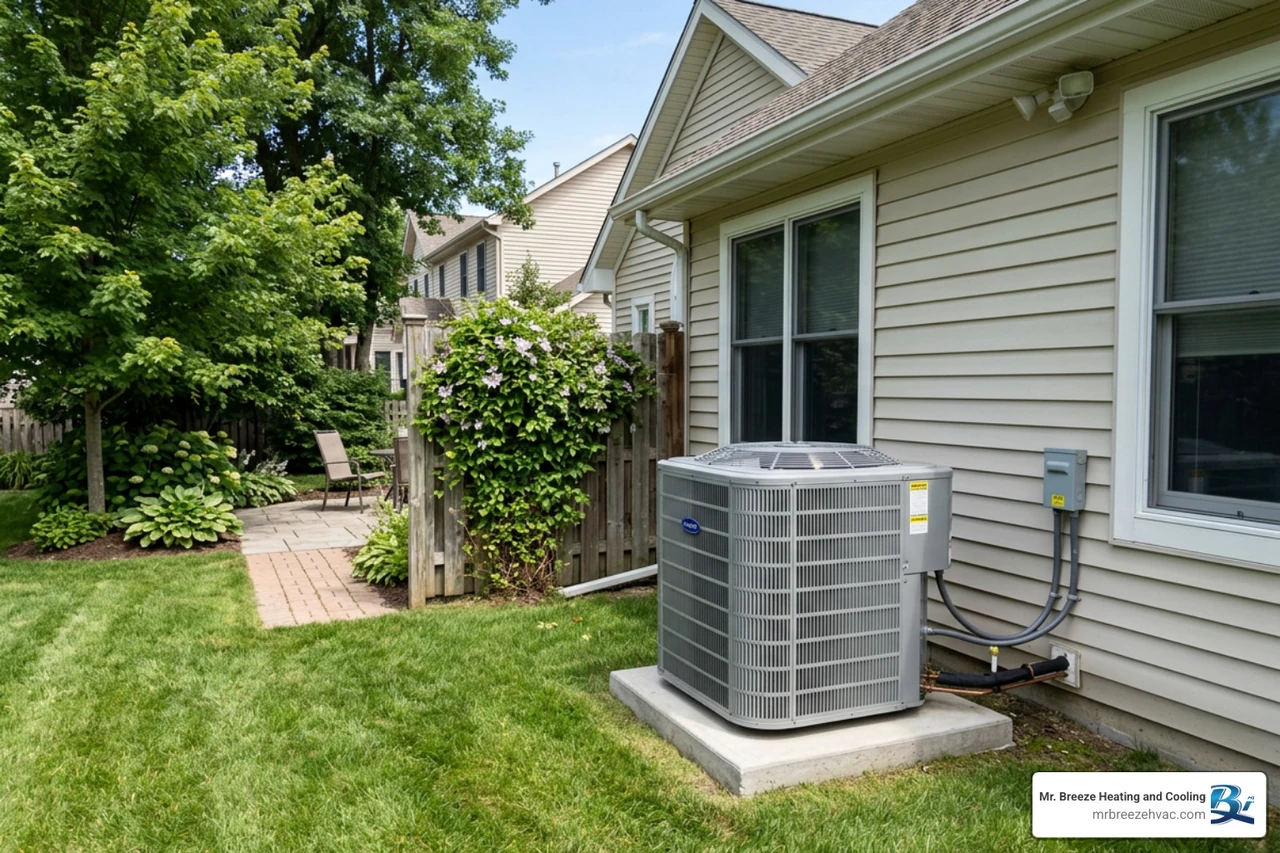 oversized outdoor AC condenser unit in a residential yard oversized outdoor AC condenser unit in a residential yard