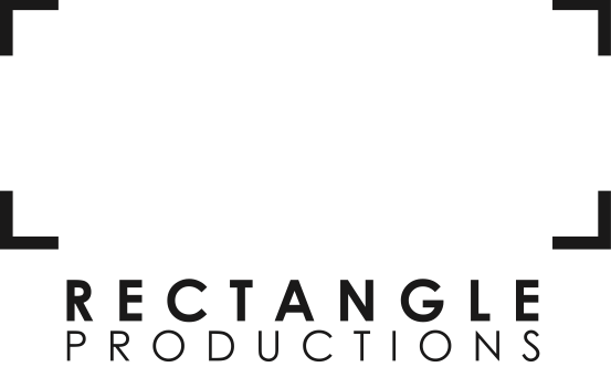 Black text 'RECTANGLE PRODUCTIONS' below a rectangle border made of four right-angle corners on white background.