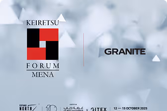 Keiretsu Forum MENA and Granite logos with event dates 12-15 October 2025 on a blurred background.
