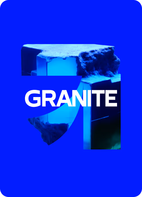 Blue background with rough granite rock texture forming the letter G and the word GRANITE