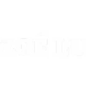 Logo mit dem Text ‚ZOÉ LU‘ in weißen Großbuchstaben auf schwarzem Hintergrund.