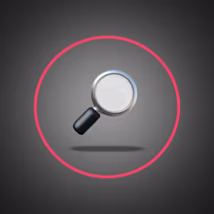 Lupe-Symbol im roten Kreis vor dunklem Hintergrund.