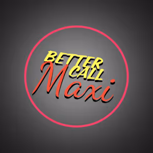 Logo mit dem Text 'Better Call Maxi' in gelber und roter Schrift, umgeben von einem roten Kreis vor dunklem Hintergrund.