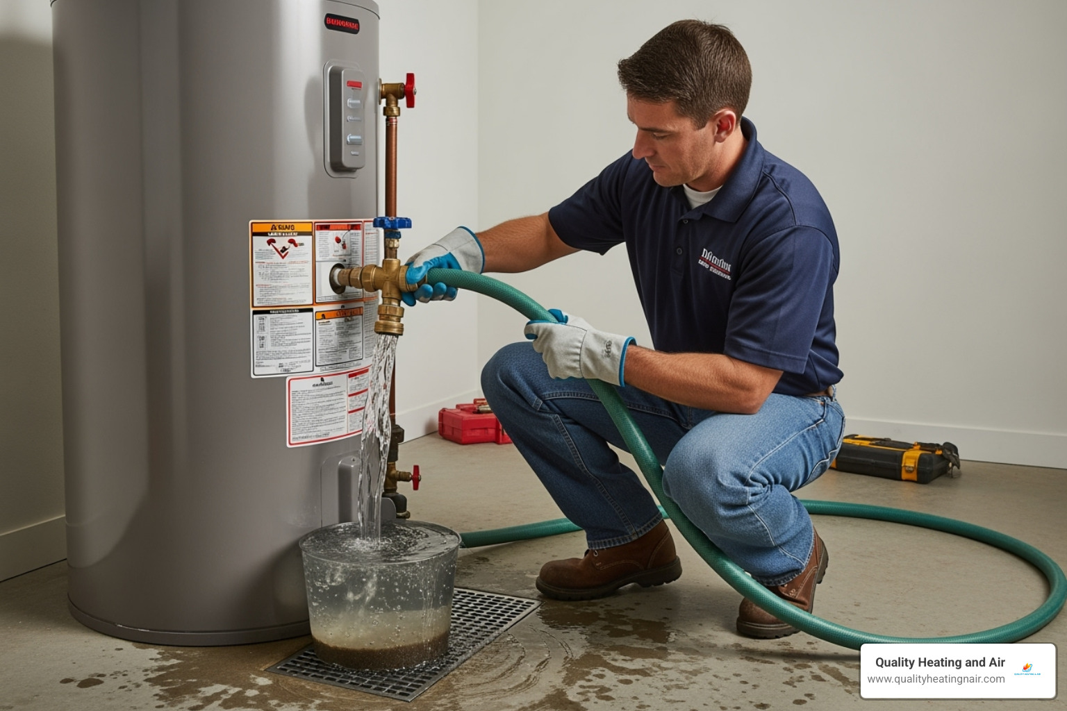 technician flushing water heater tank - water heater repair in lochbuie co