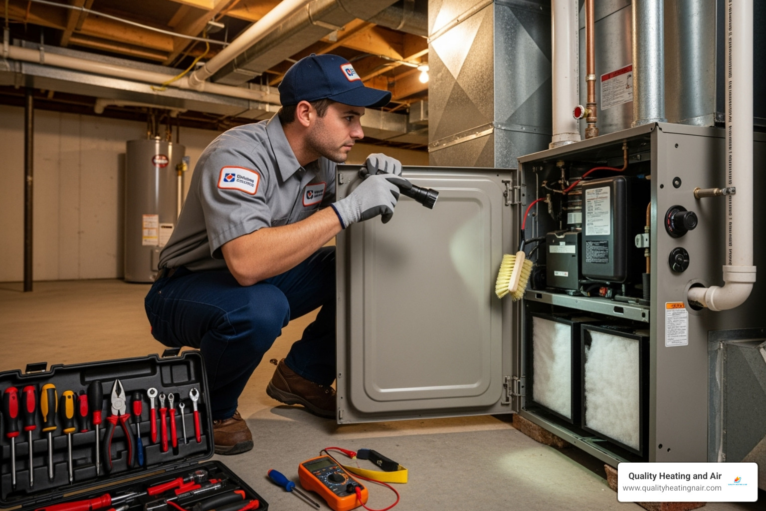 technician performing annual furnace maintenance - furnace blowing cold air in thornton co