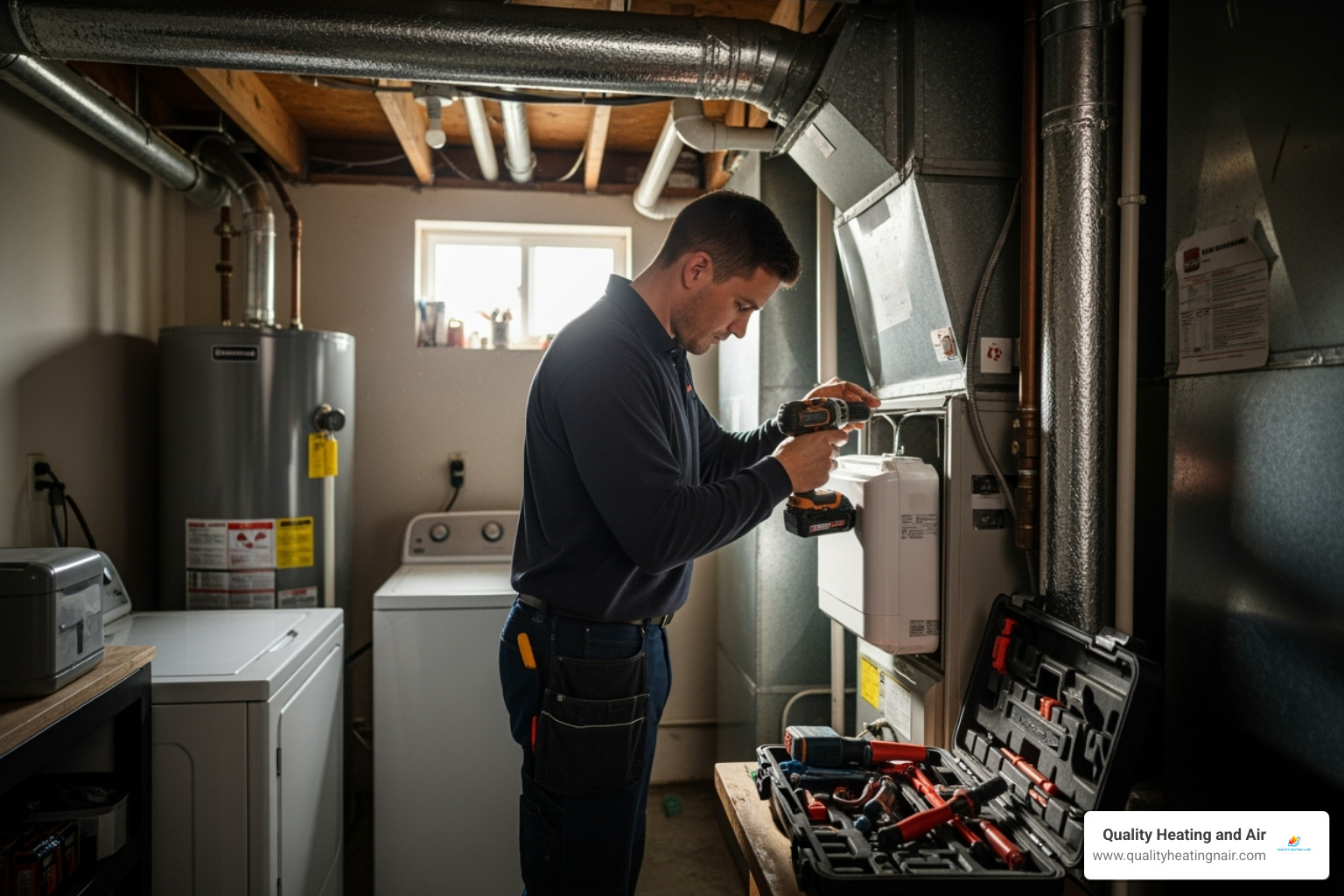 HVAC technician installing an air purification system - whole home air purifier installation thornton co