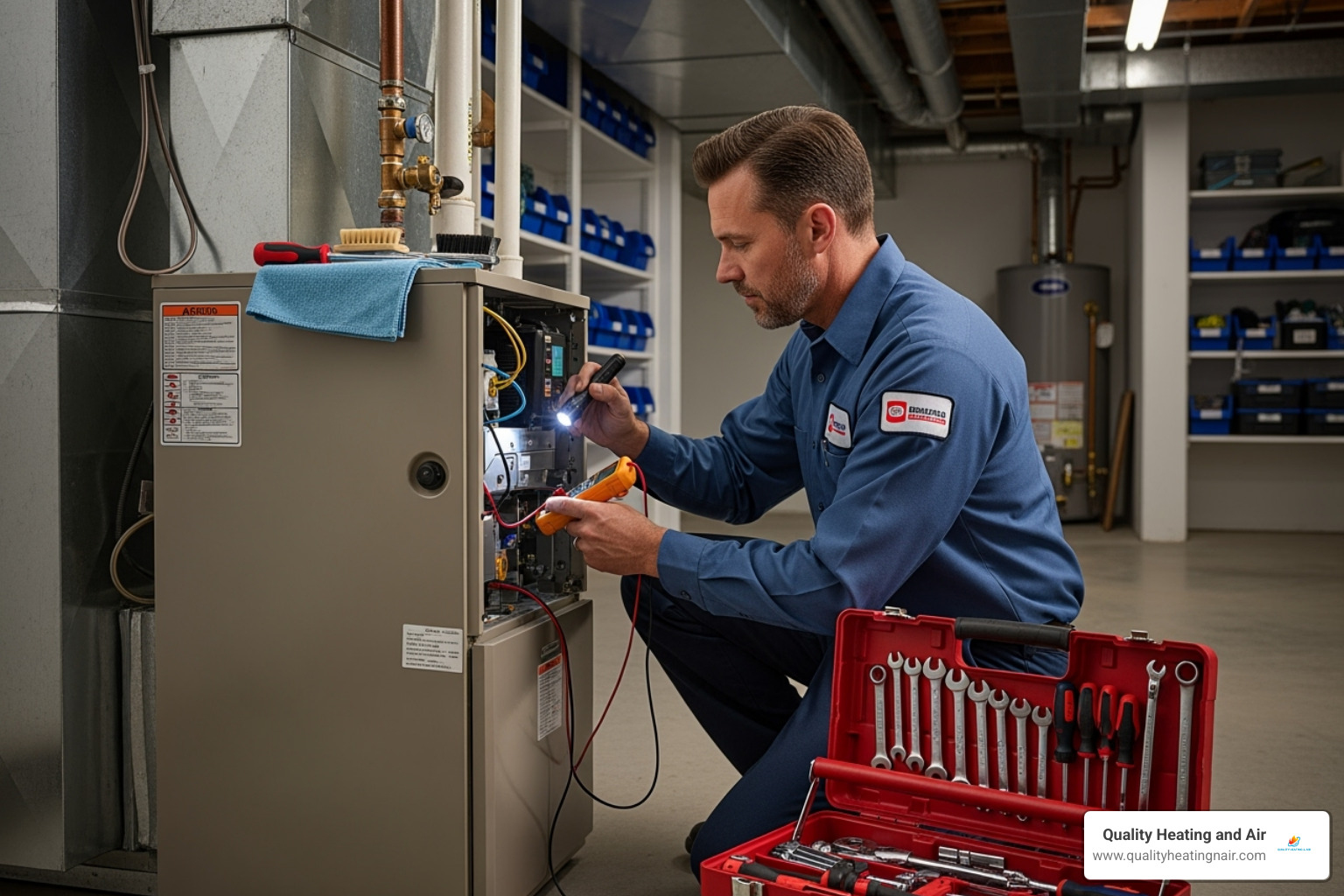 Technician performing furnace tune-up - furnace blowing cold air in arvada co
