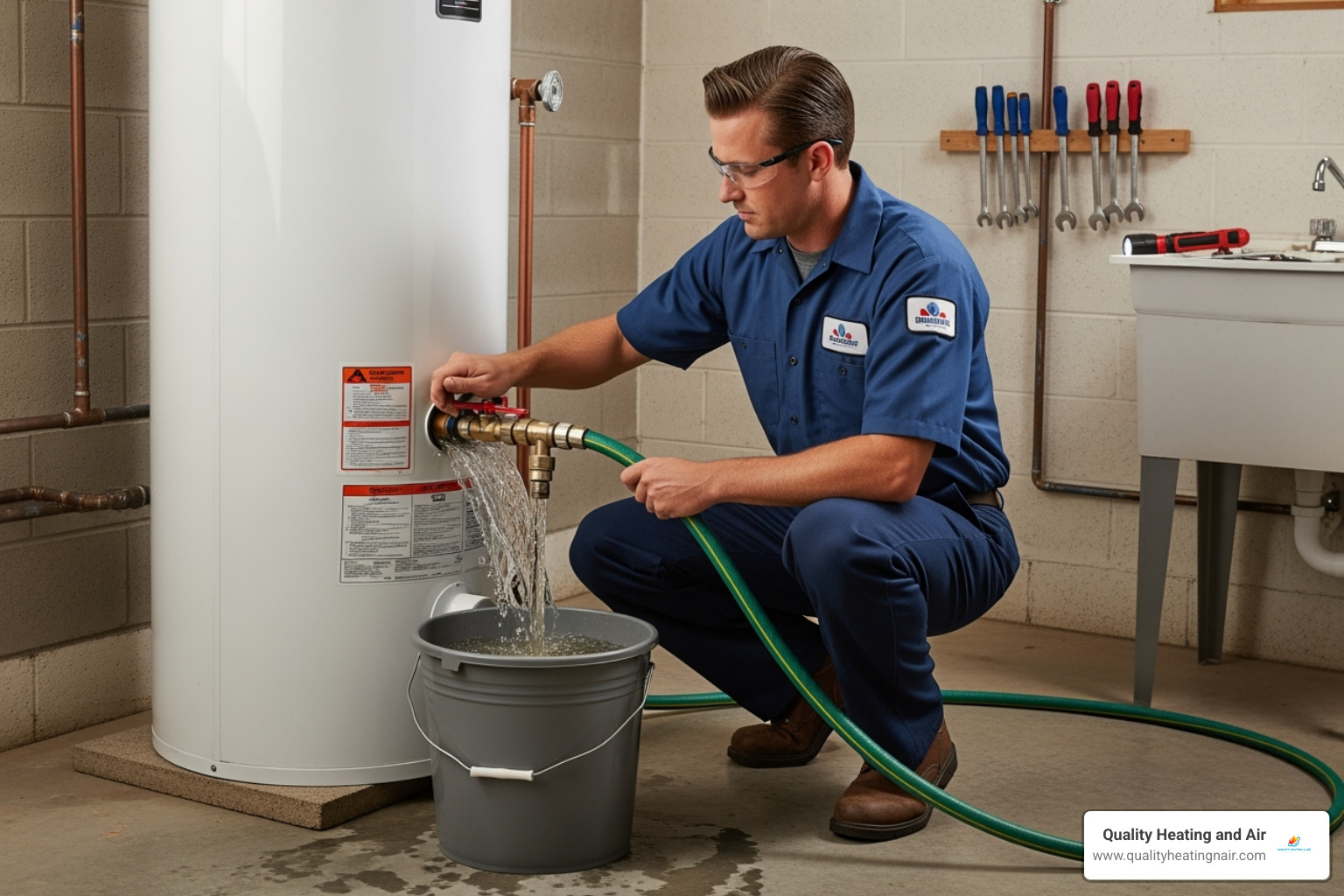 technician performing water heater flush - water heater making noise in gateway co