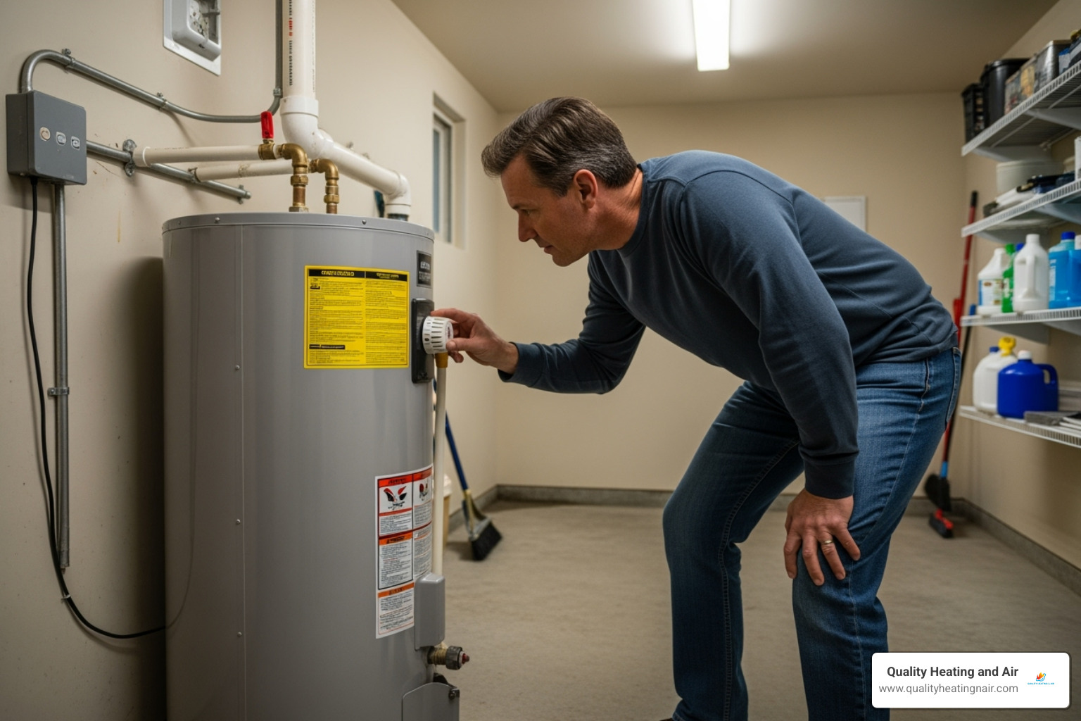 homeowner looking at water heater thermostat - water heater not working in clayton co