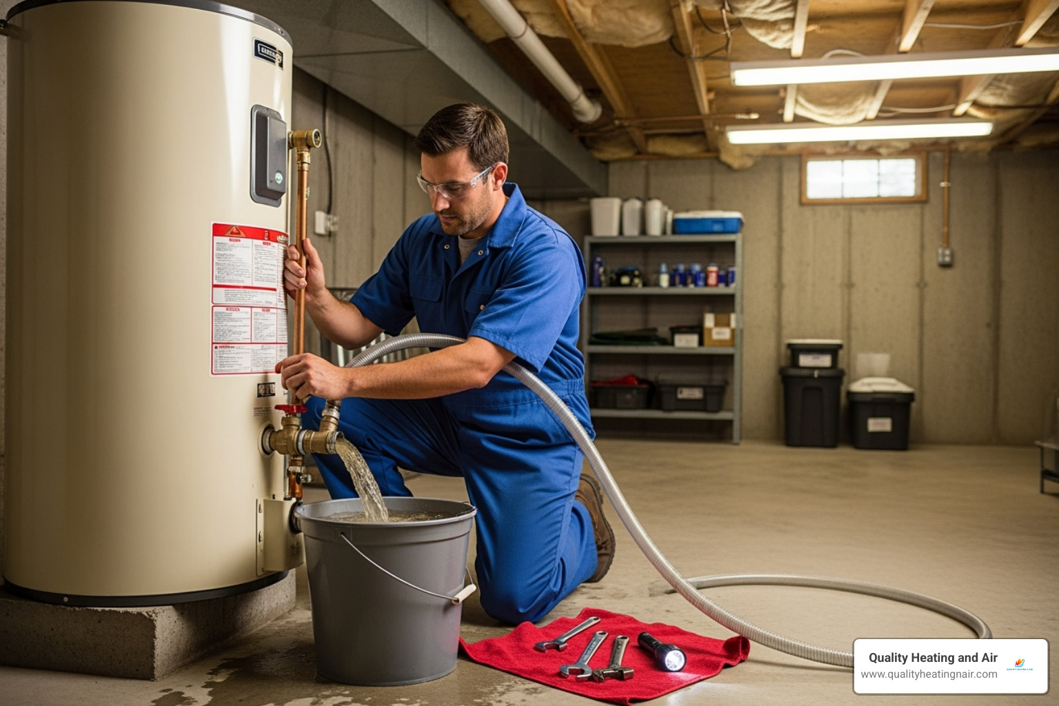 technician flushing water heater tank - water heater not working in clayton co