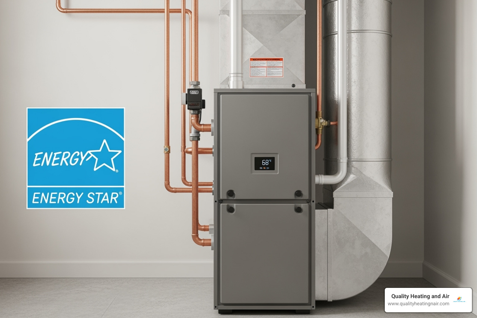 Energy Star logo next to a modern furnace unit - best furnace company in northglenn co