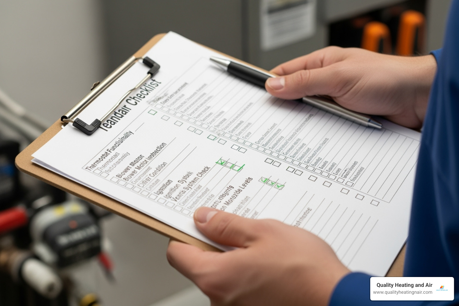 detailed furnace inspection checklist held by a technician - furnace maintenance in arvada co