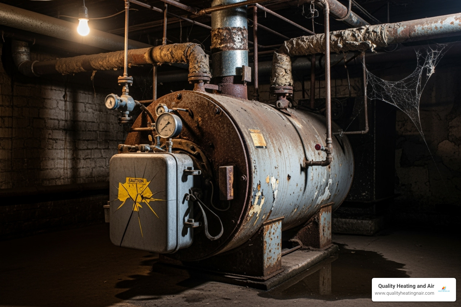 An old, inefficient boiler in a basement - boiler installation near me in edgewater co
