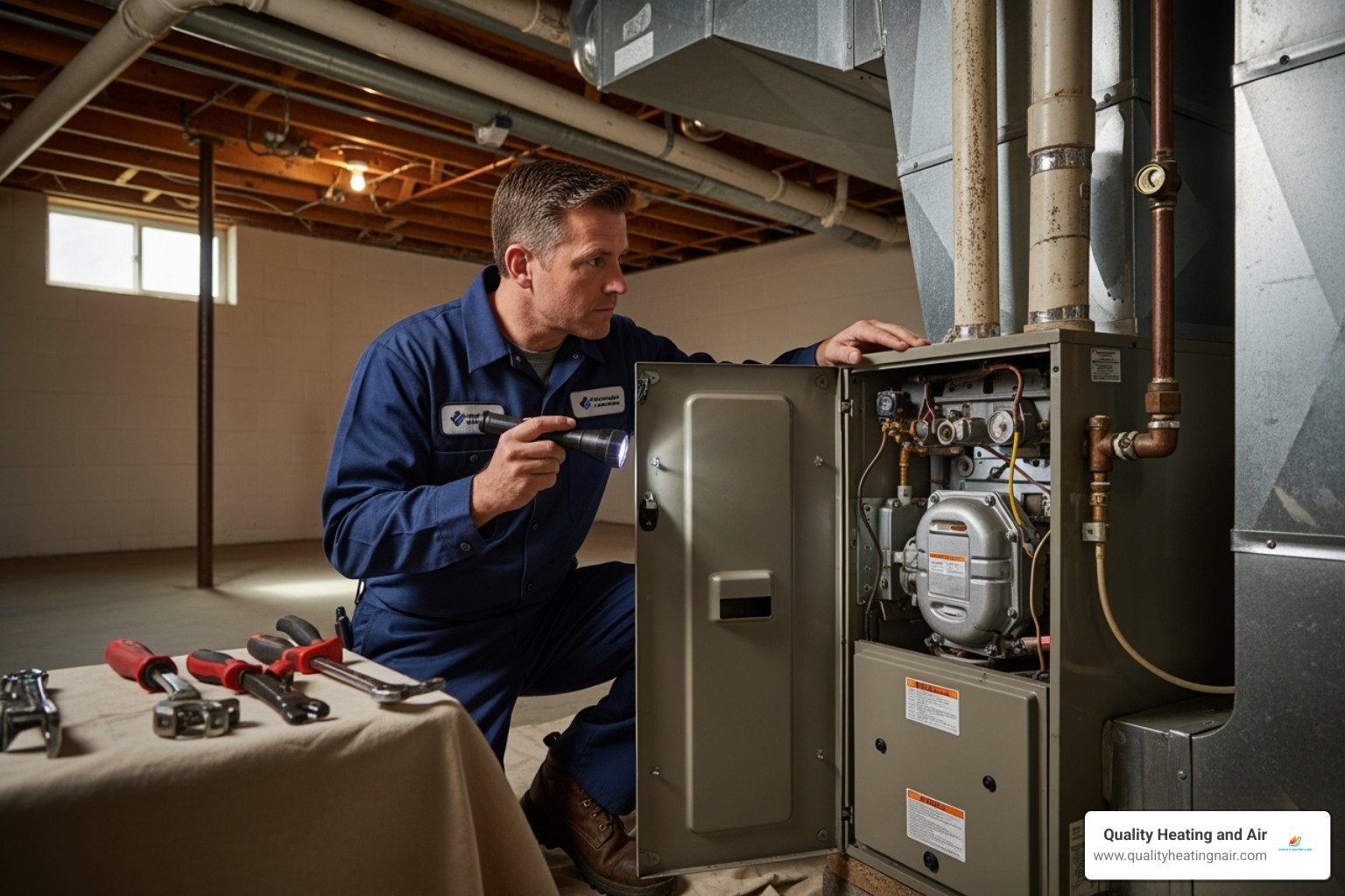 technician performing a furnace inspection - best furnace company in thornton co