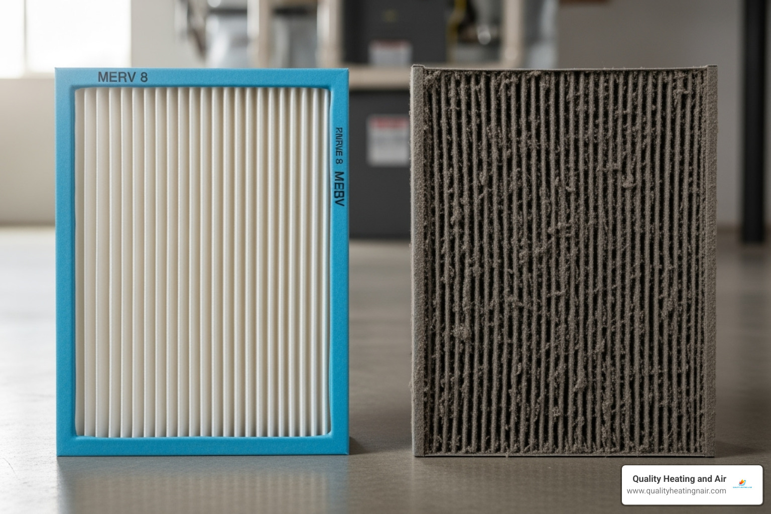 Image of a clean furnace filter next to a dirty one - furnace maintenance in edgewater co