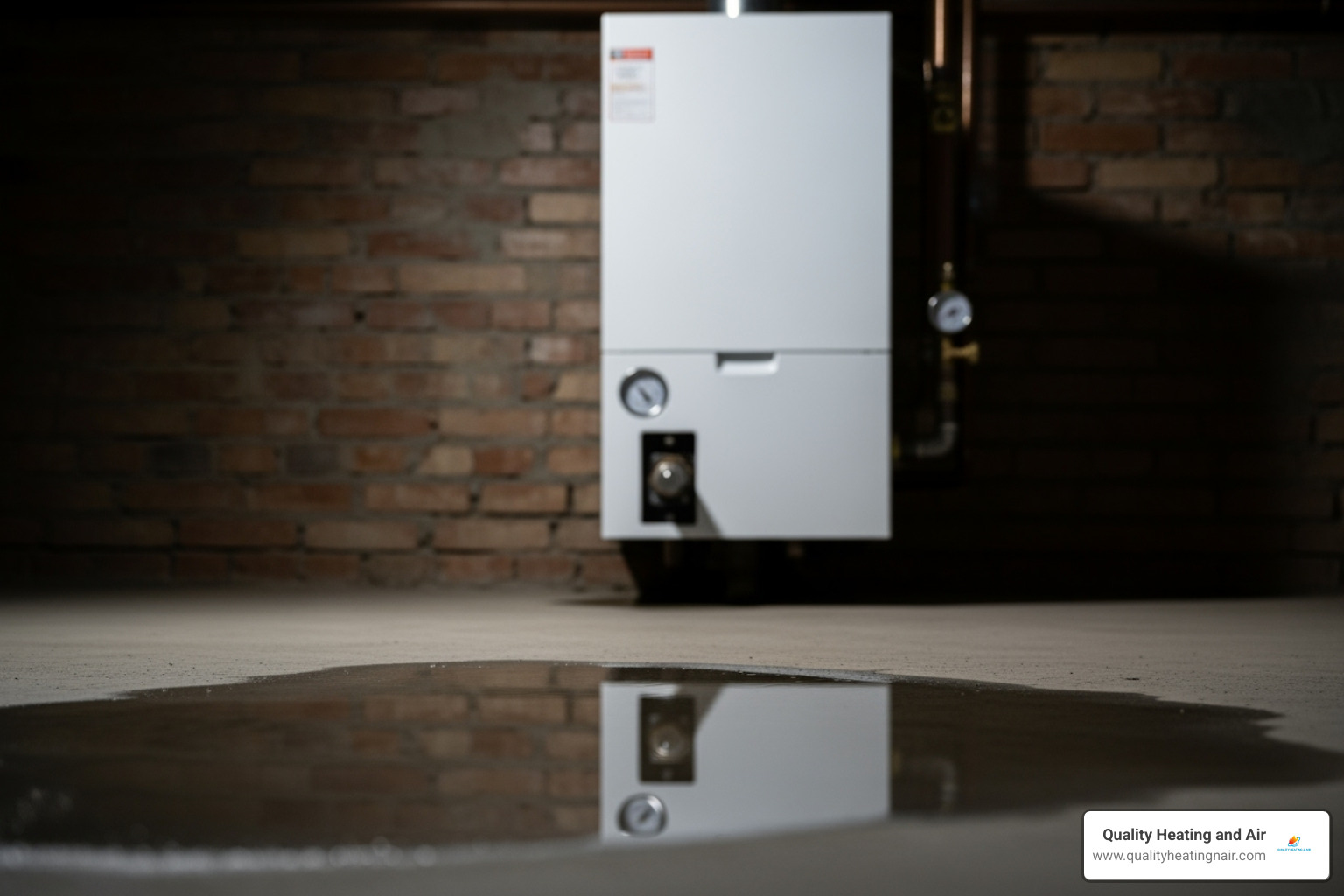 Water pooling at the base of a boiler, indicating a leak - boiler inspection in thornton co