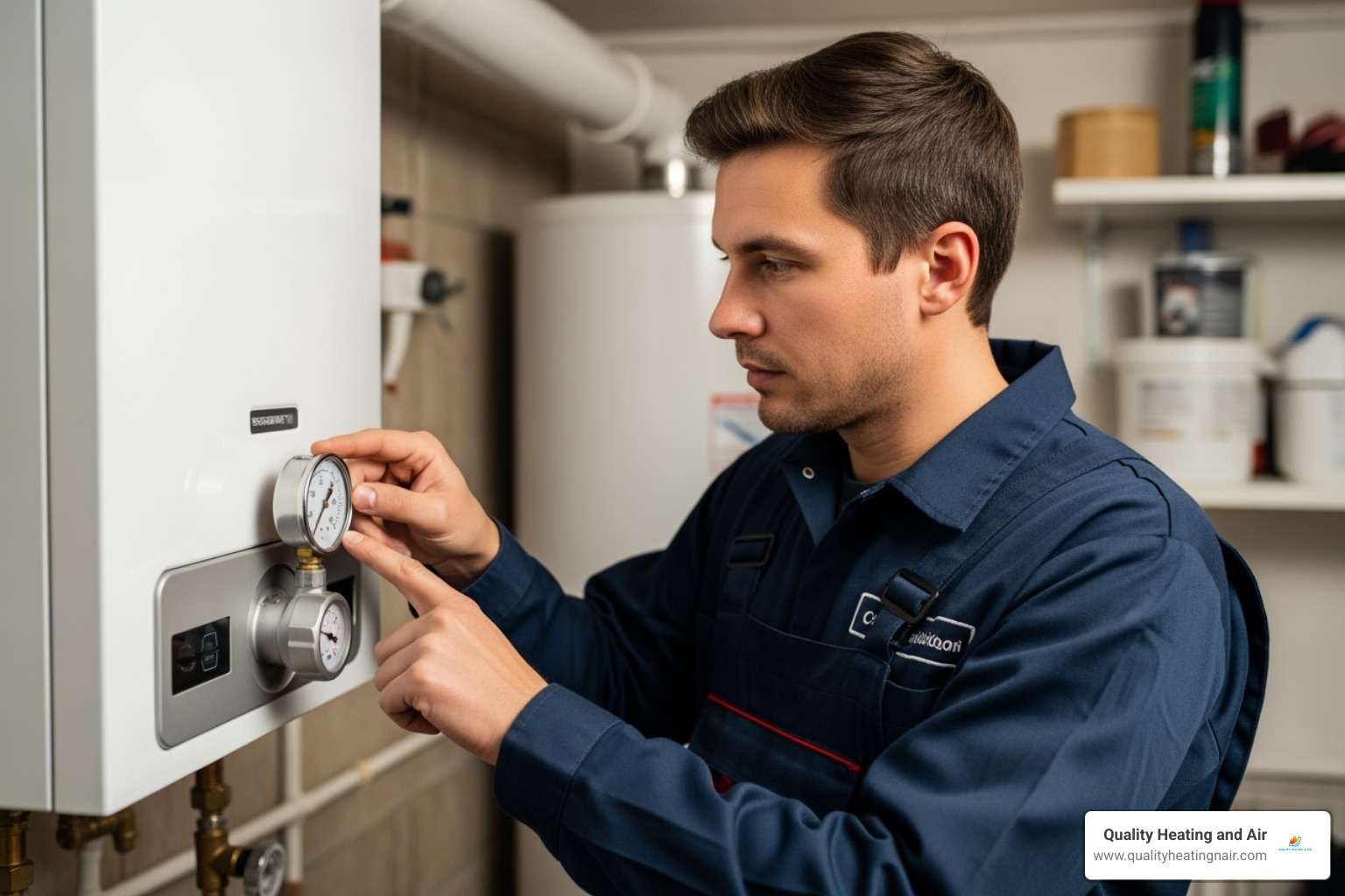 Certified technician carefully examining a boiler