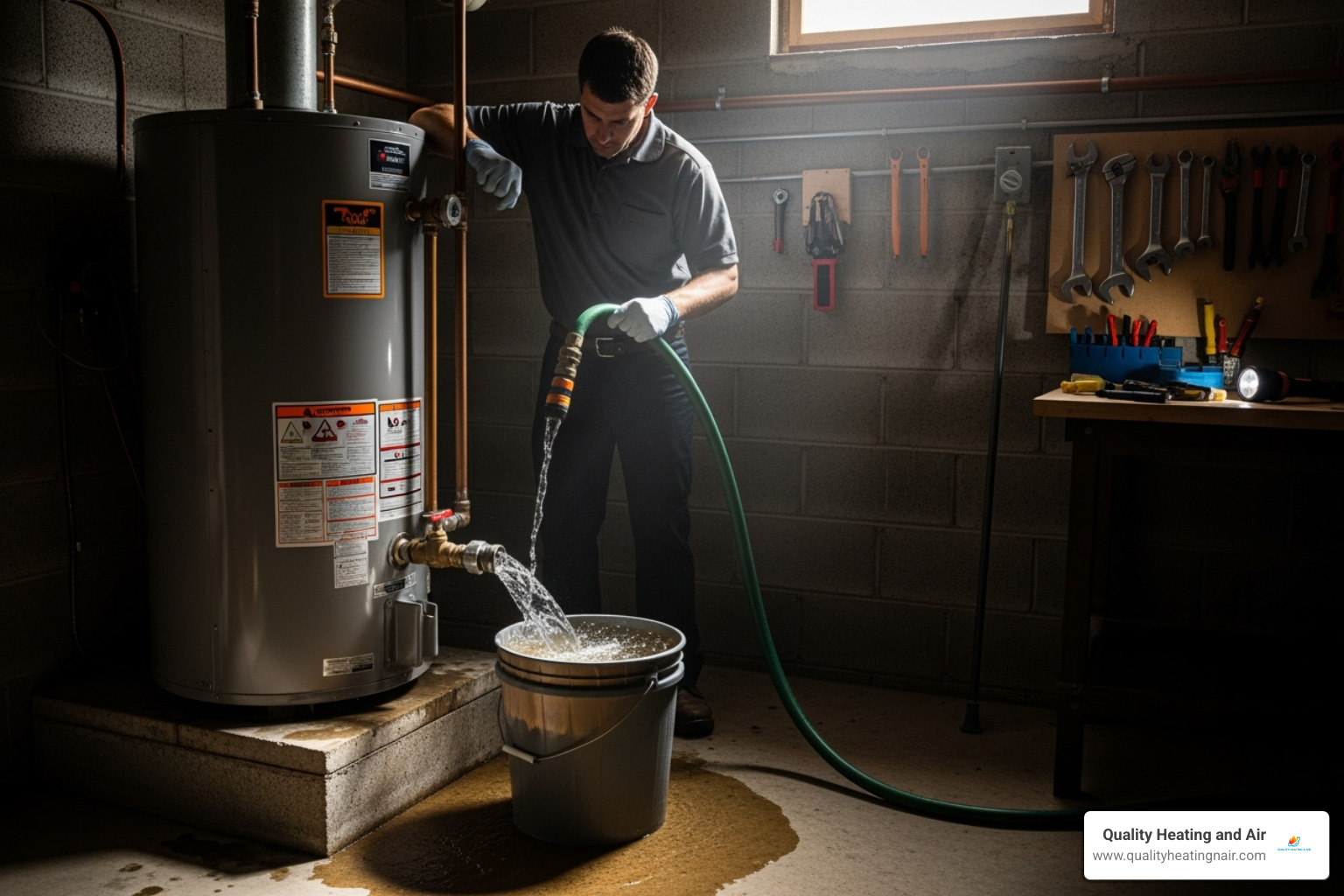 of a technician flushing a water heater tank - water heater not working in northglenn co